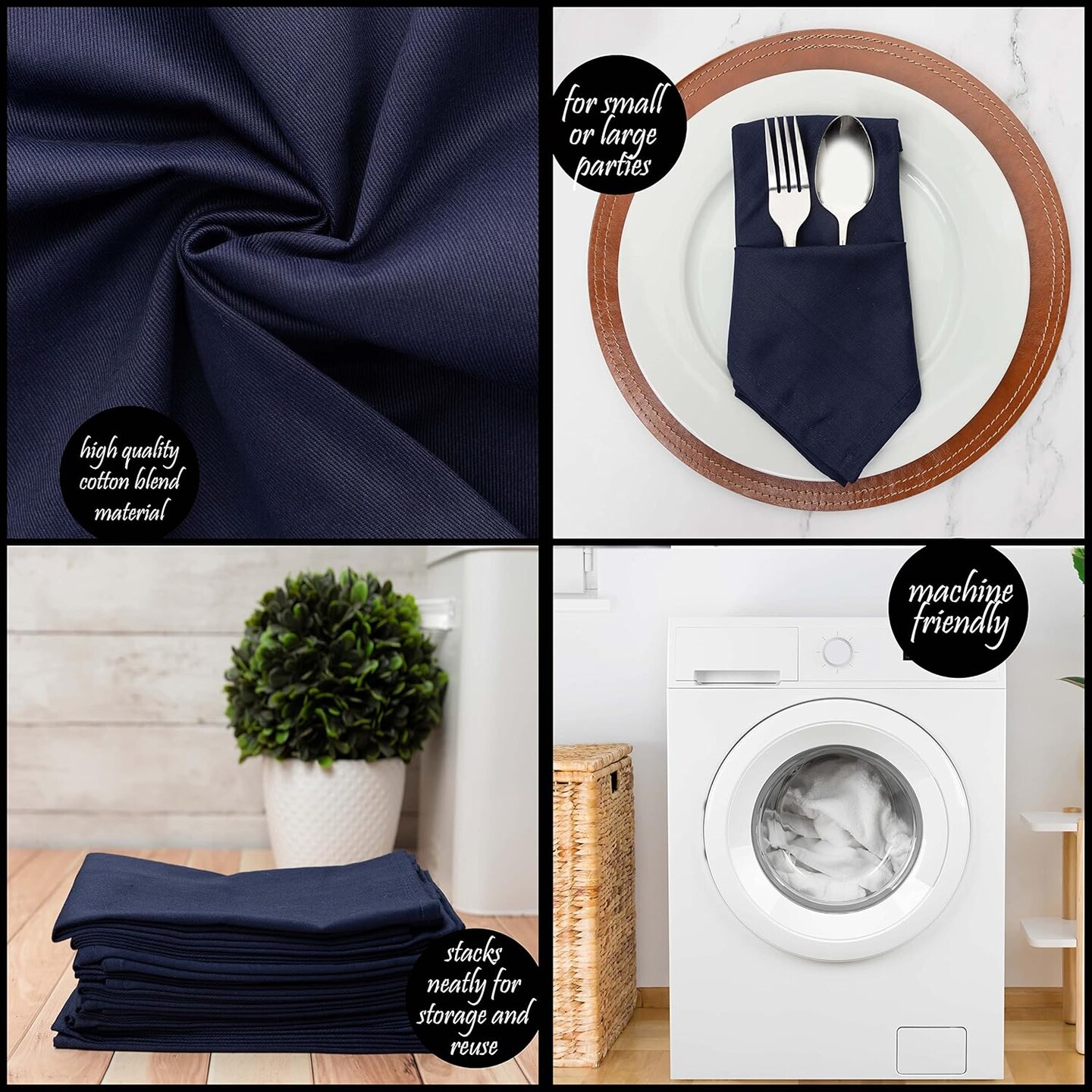 Kitchen Cloth Napkins 12 Pack 18X18 Inches Cotton Blend Soft Fabric with Hemmed Edges, Blue Dinner Napkins Washable Reusable and Durable Linen Napkins for Parties Table Setting Decor (Navy)