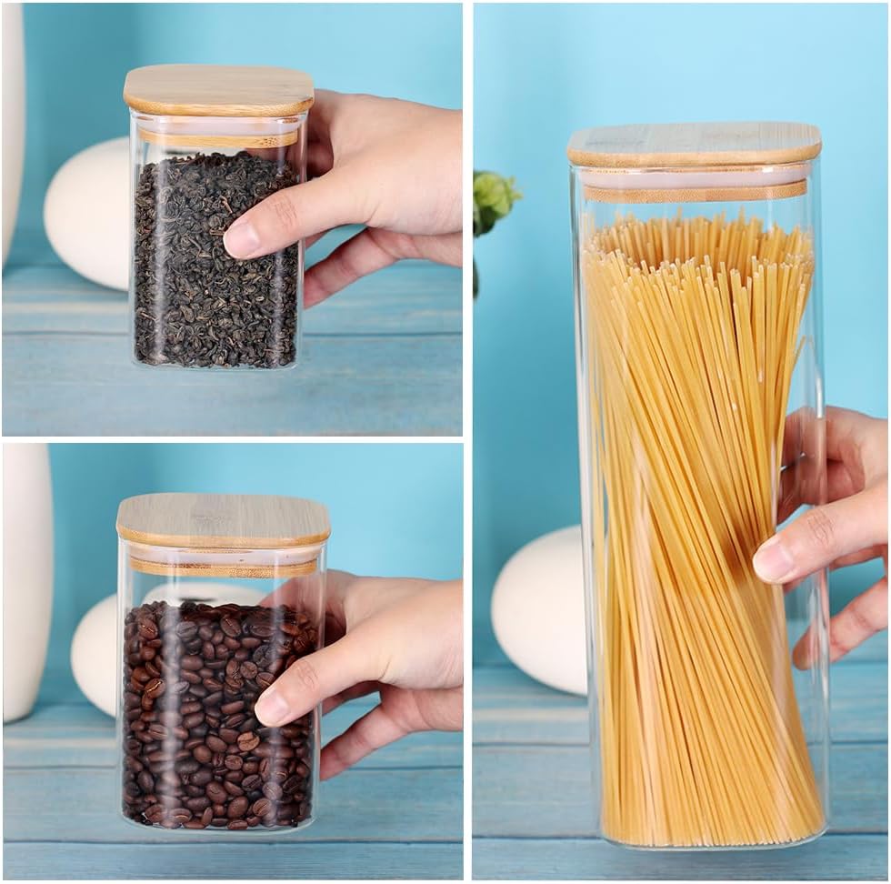 7-Piece Glass Storage Canister Set with Bamboo Lids – Ideal for Pantry & Kitchen