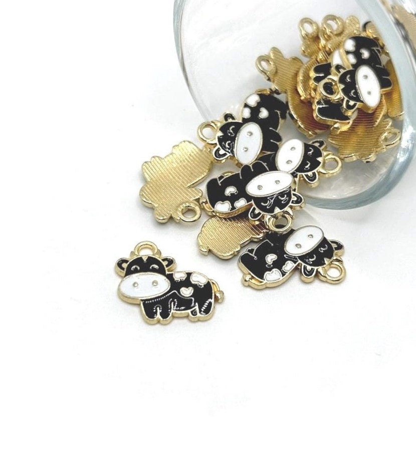 1, 4, 20 or 50 Pieces: Black Enamel Cow Charms