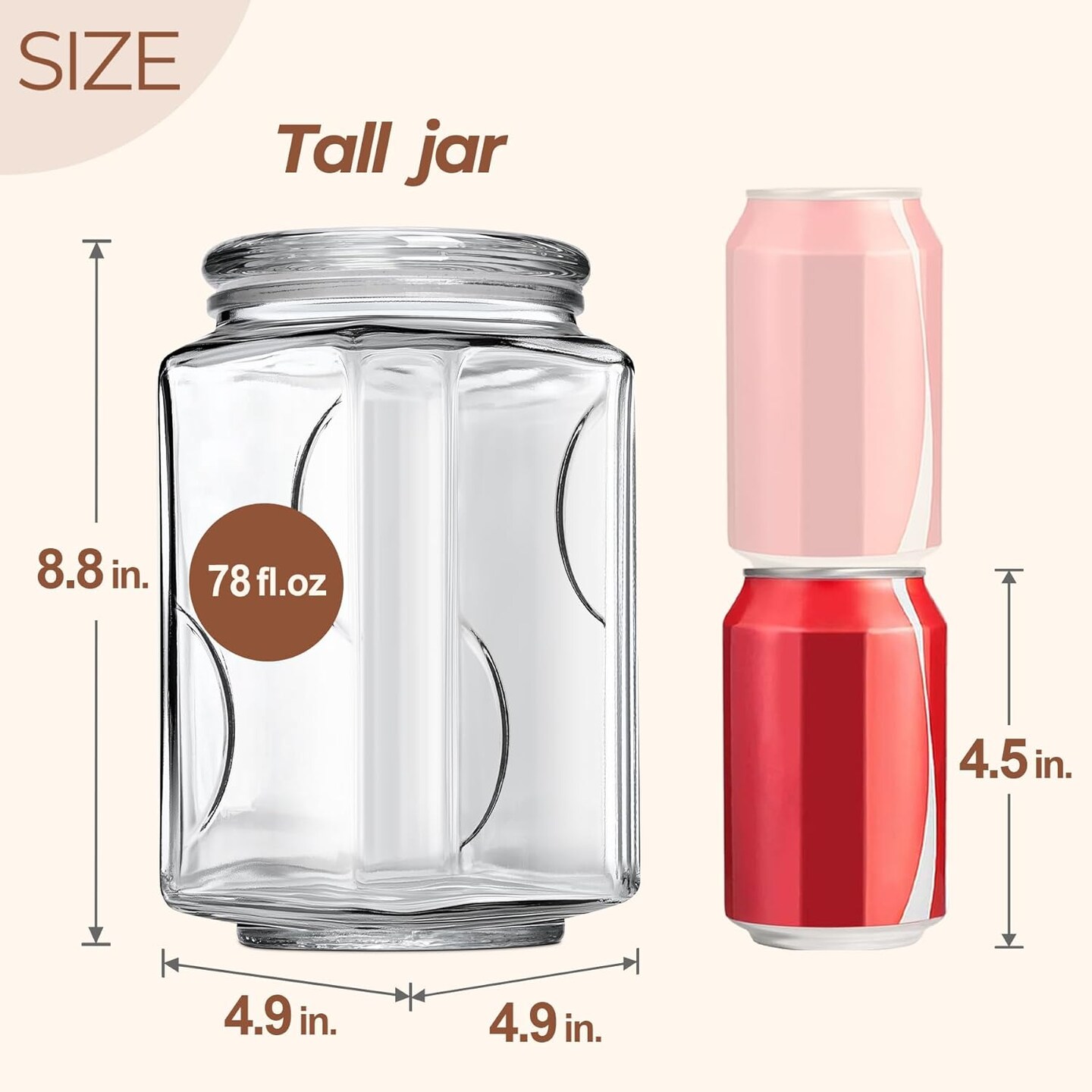 78oz Glass Storage Jar with Lid, Large Half-Gallon for Kitchen & Laundry