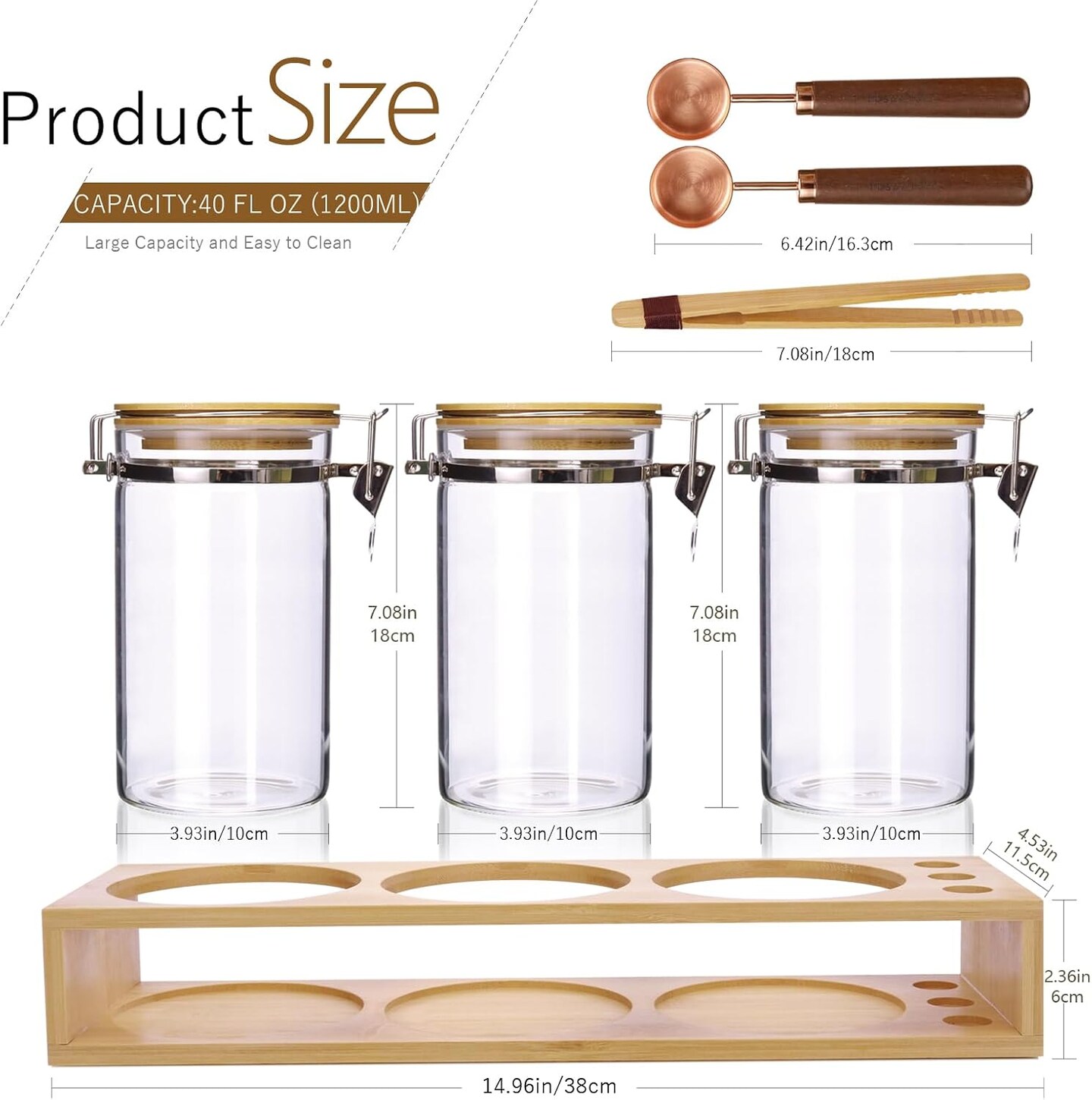 3-Pack Glass Coffee Storage Jars, 40oz with Bamboo Shelf & Airtight Lids