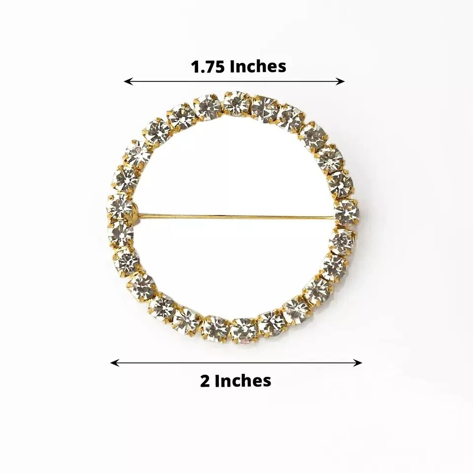2&#x22; Gold Round Metal Rhinestones Chair Sash Buckle Pin Party Events Decorations