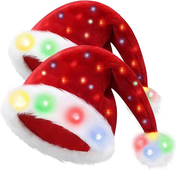 Santa Hat Plush Light Up Funny Christmas Hat For Adult or Kids