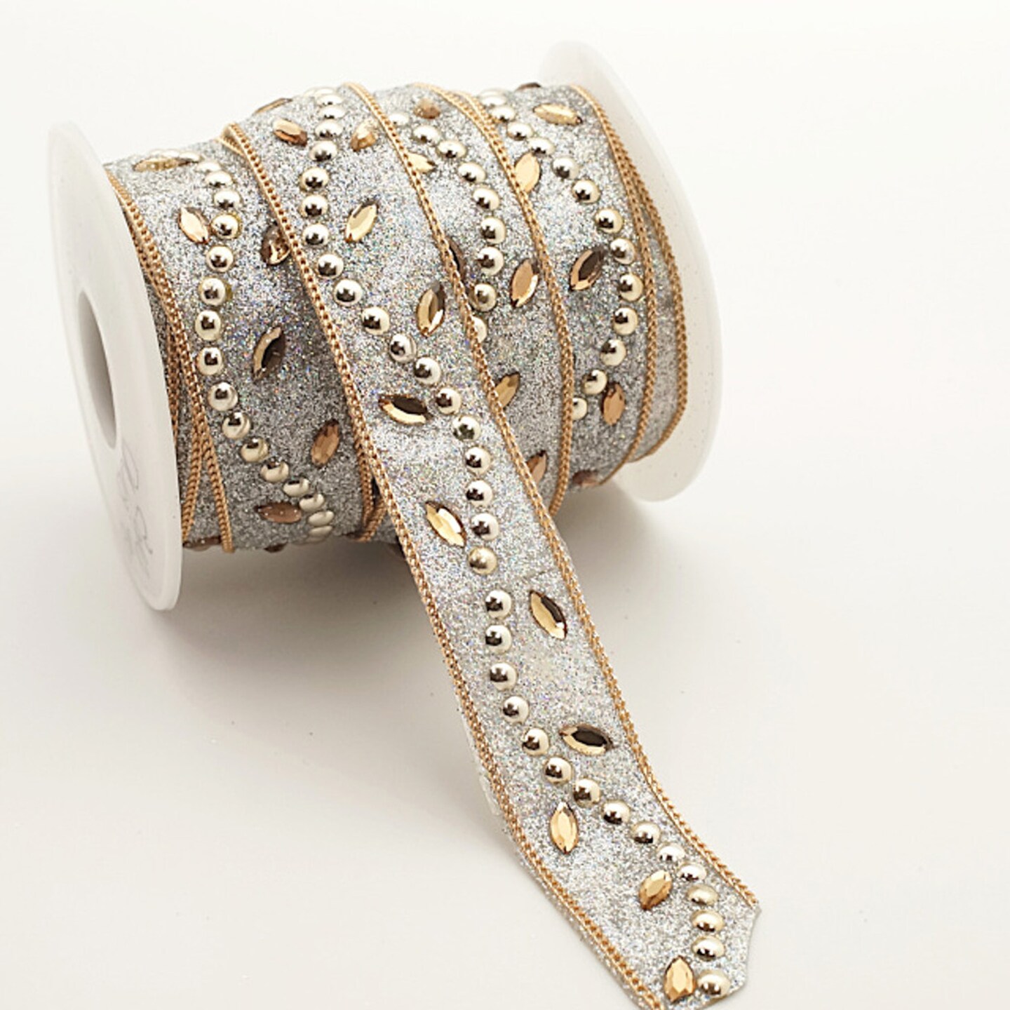 20mm x 5 Yard Gold Glitter Iron-On Rhinestone Seam Trim
