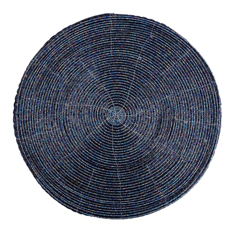 14&#x22; Beaded Placemats Round Placemats Charger Table Mats Sparkle Blue