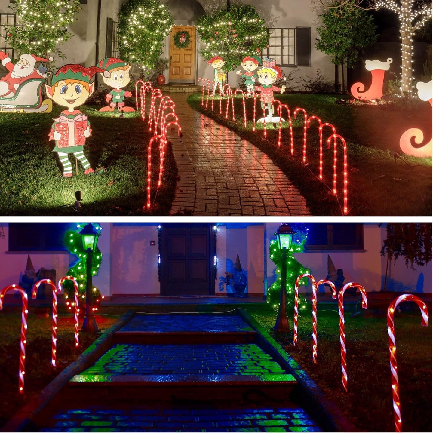 2 Set 24 Pcs Christmas Solar Candy Cane Lights 18.6&#x22; LED Pathway Markers Lights with Stake Festive Candy Cane Lights for Christmas Holidays Decor Lighting Driveway Walkway Home Yard Xmas Decorations