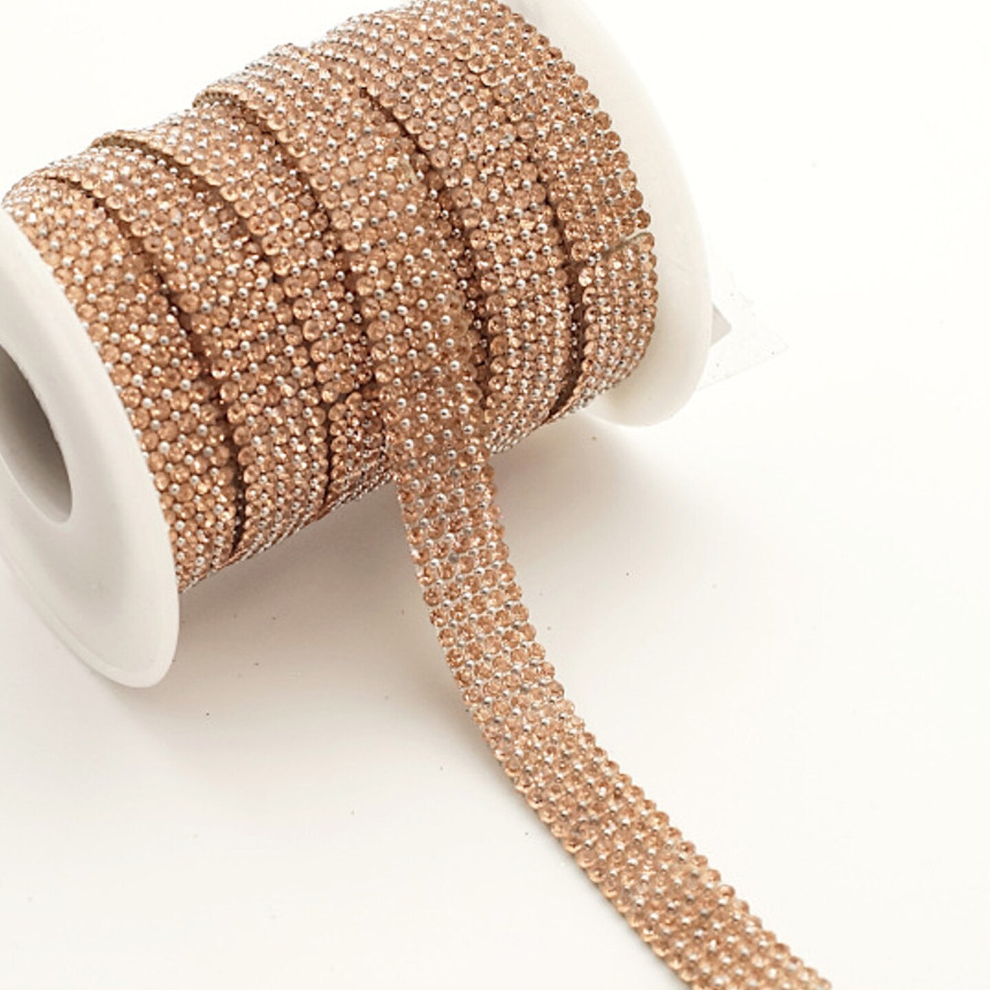 2/5&#x22; x 5 Yard Rose Gold Iron-On Crystal Rhinestone Seam Trim