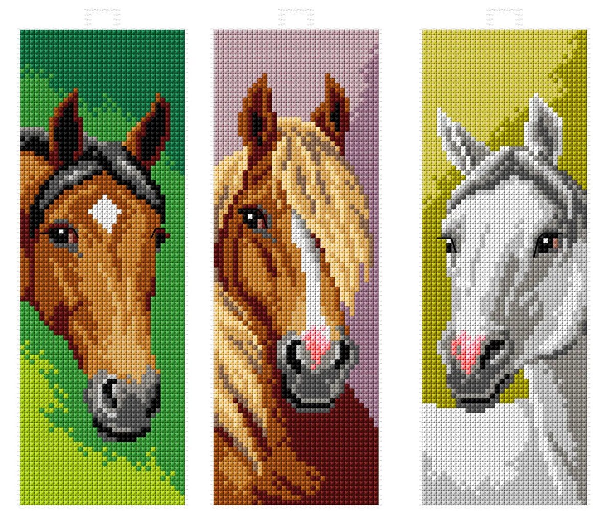 Counted cross stitch kit with plastic canvas Bookmarks &#x22;Horses heads&#x22; set of 3 designs 7693