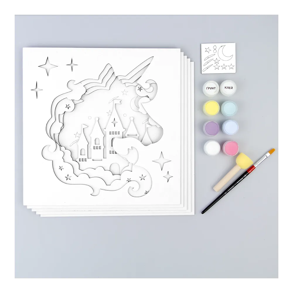 Rosa Talent Unicorn - 3D Painting Set. Primed Fiberboard. 5 Layers. 11.81*11.81 inches.