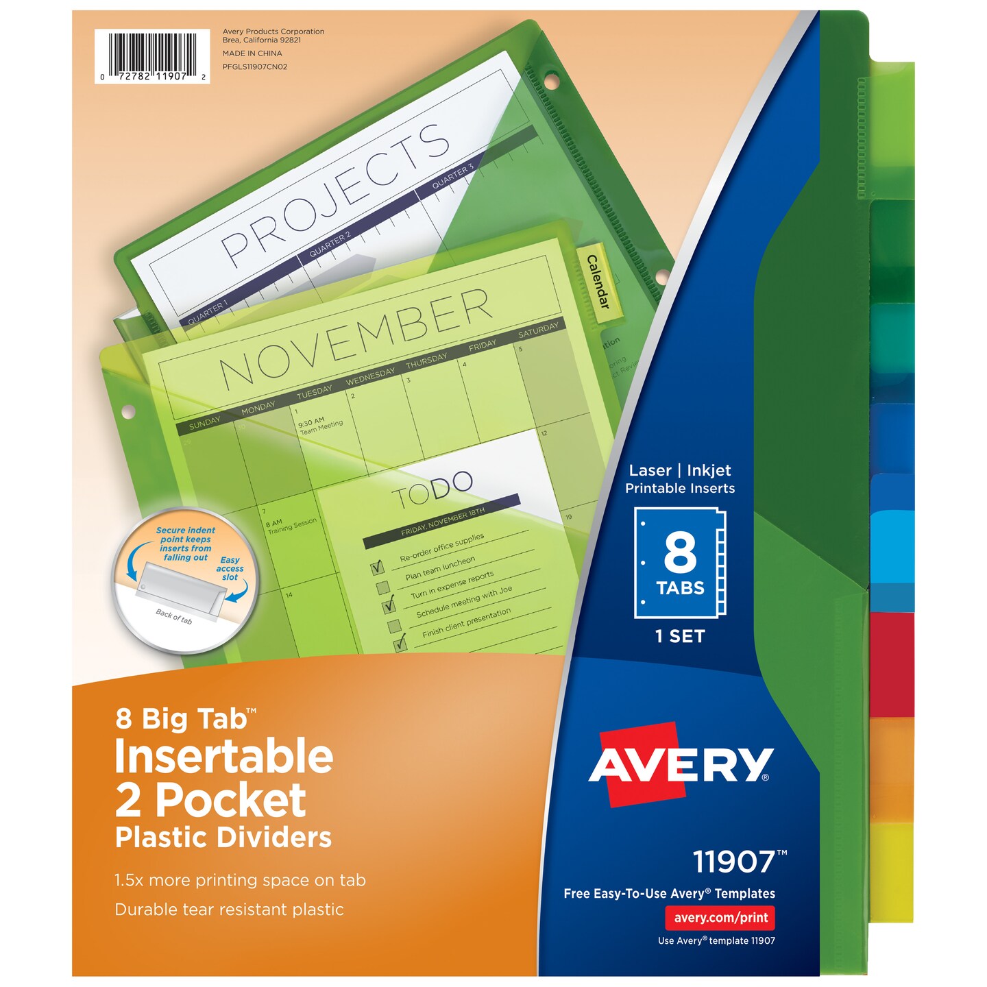 Avery Big Tab Dividers for 3 Ring Binders, 8-Tab Set, Two-Pocket Plastic Binder Dividers, Insertable Big Tabs, Multicolor, Works With Sheet Protectors, 1 Set (11907) - 24 Pack