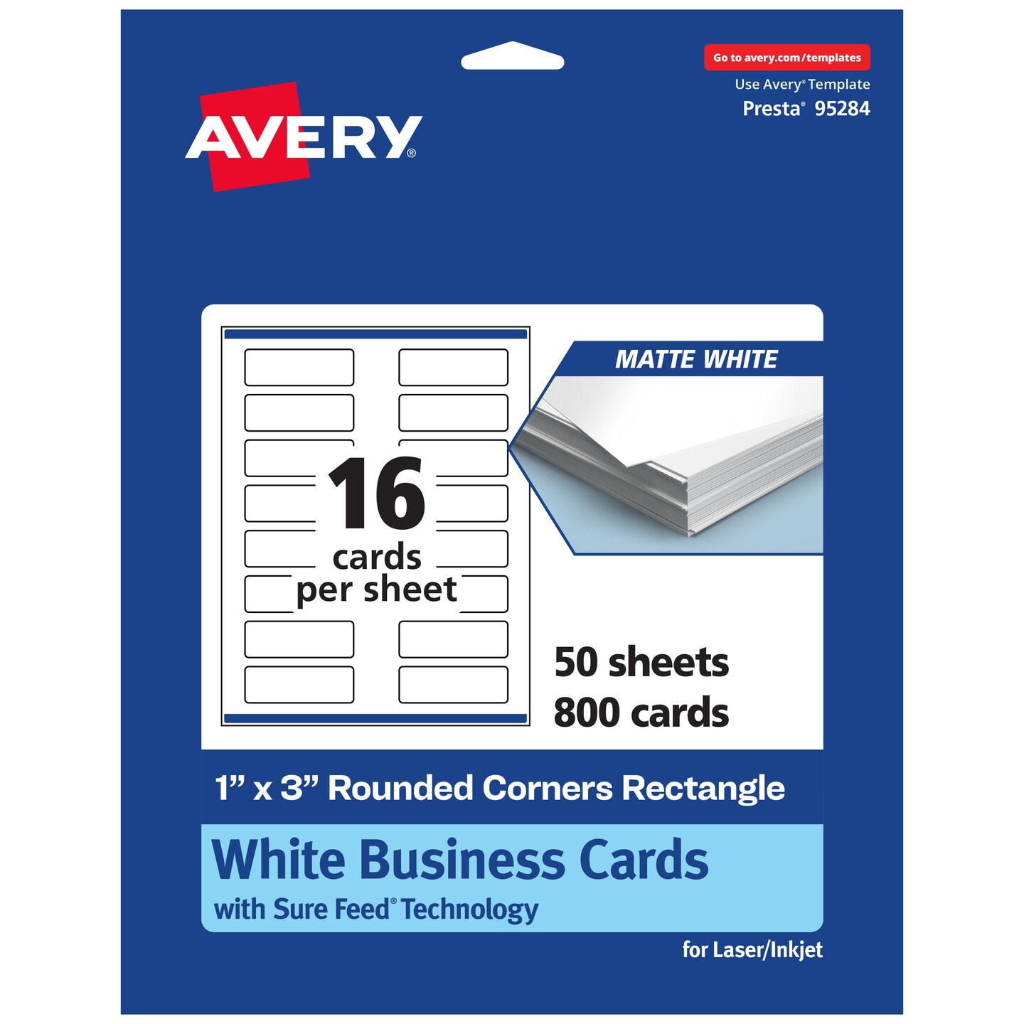 1&#x22; x 3&#x22; Rectangle Rounded Corners, Matte White Business Cards