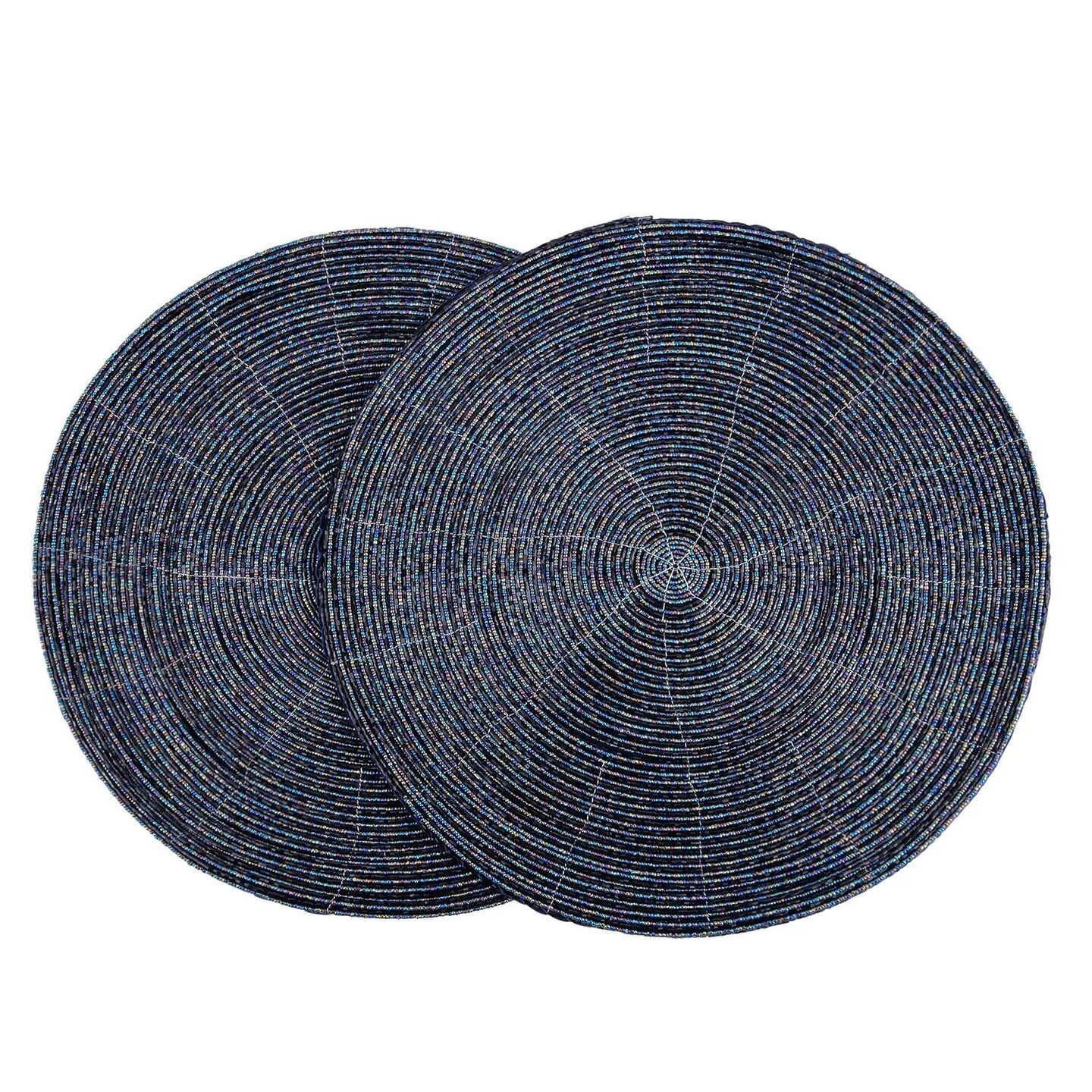 14&#x22; Beaded Placemats Round Placemats Charger Table Mats Sparkle Blue