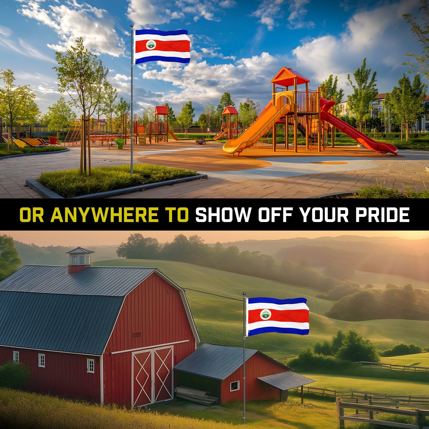 G128 Combo Pack: 16 Ft Telescoping Aluminum Flagpole (Black) & Costa Rica Costa Rican Flag 3x5 Ft, ToughWeave Series Embroidered 300D Polyester | Pole with Flag Included