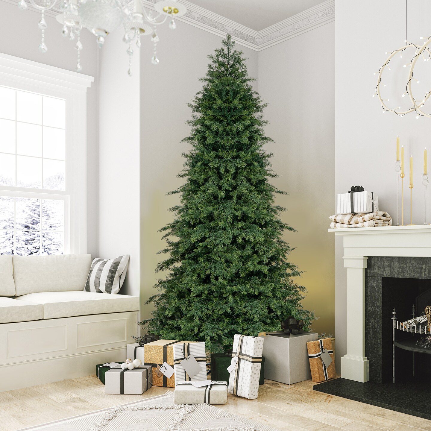 Artificial Christmas Tree Green Hinged Holiday Tree with 1019 Lush Branch Tips-7.5 ft