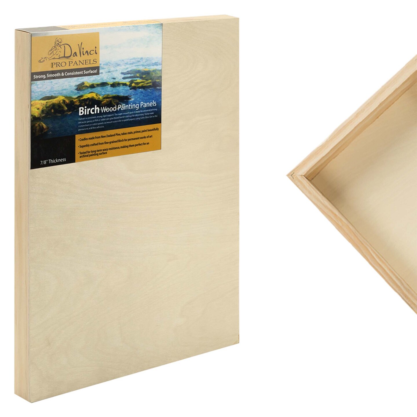 Da Vinci Pro Birch Wood Panel 7/8" Deep – 8x10" - 6 Pack - Fine Textured, Warp Resistant, Lightweight & Rigid – Perfect for Mounting Sanded Pastel or Watercolor Paper, Linen or Canvas