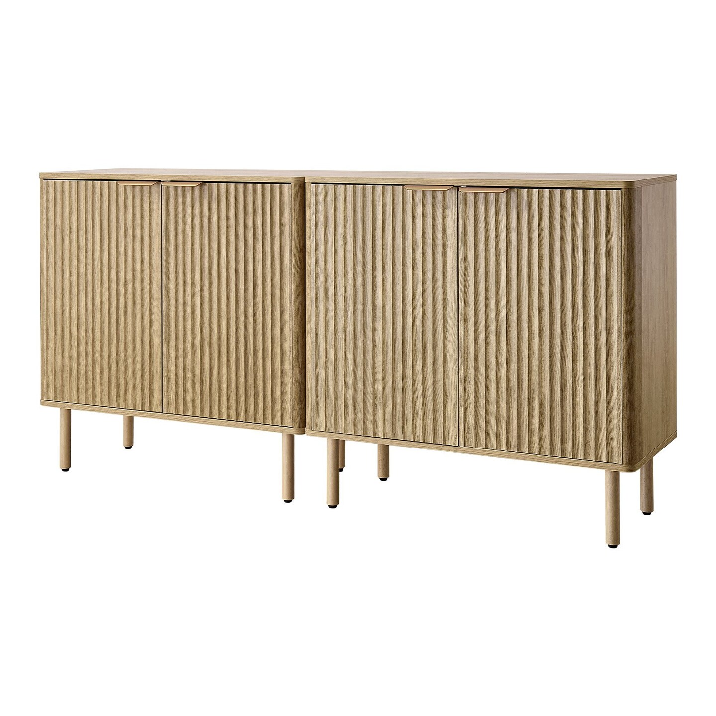 Oak-Gold Fluted Coffee Bar Cabinet Particleboard Rubberwood 3-Shelf