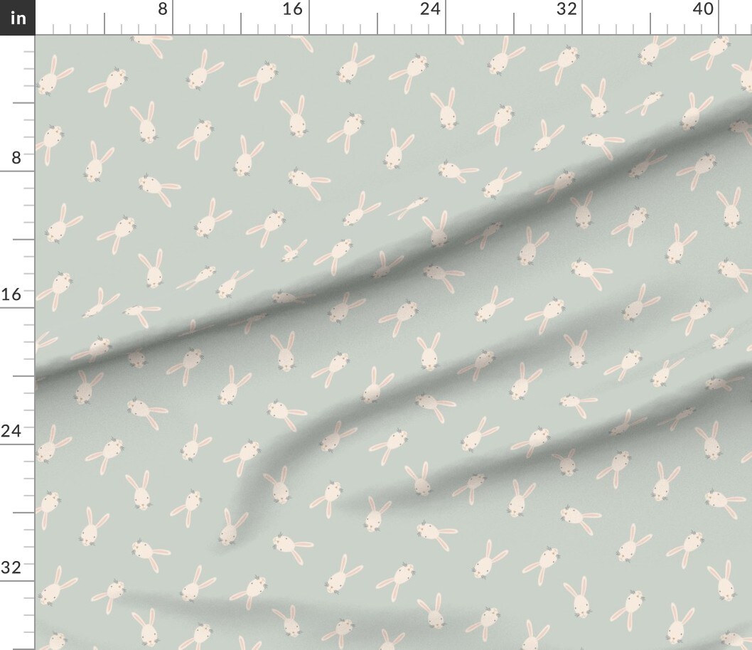 Spring Rabbit Playful Rustic Easter Bunny Neutral Baby Cream Non Directional Whimsical Nursery Kids Easter Bunny Springtime Animals Sage Green Custom Printed Fabric by Spoonflower Various Fabrics by the Yard or Fat Quarter