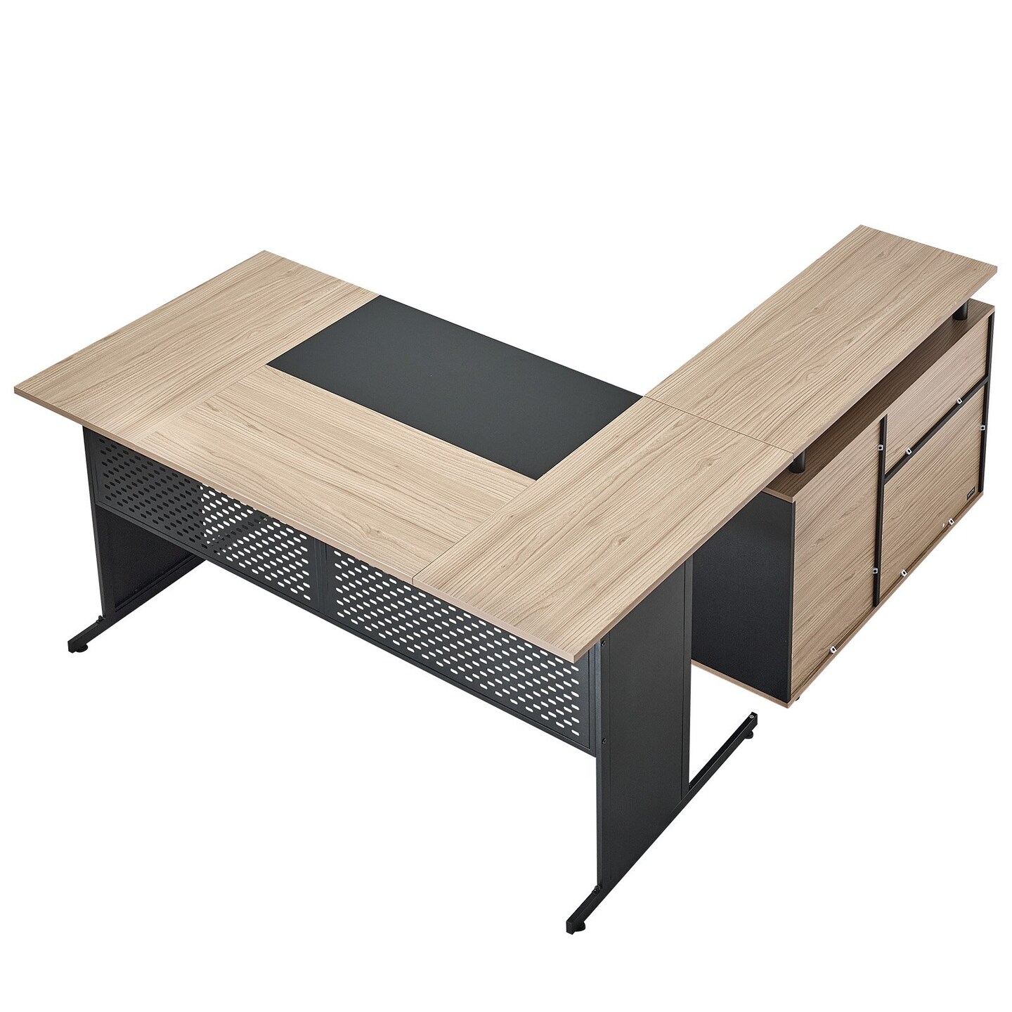 Brown Engineered Wood Reversible Executive Desk with Drawers and Storage