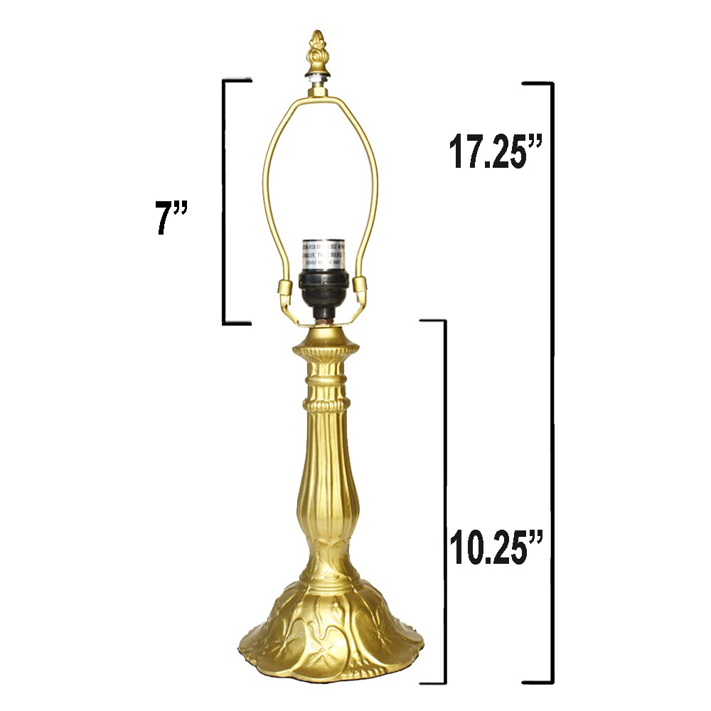 Rainbow Art Glass Lily Metal Lamp Base, Bright Gold Finish, Nicely Weighted, 17.25" Tall