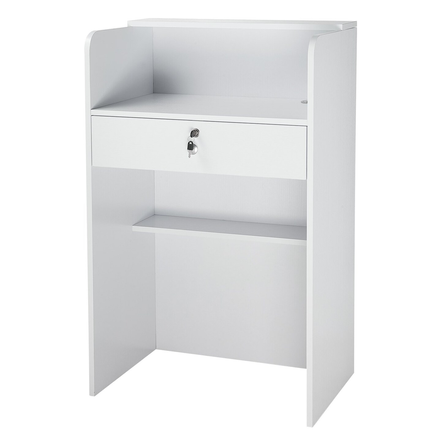 White Modern Reception Desk with Drawer, Rectangular Front Counter Table