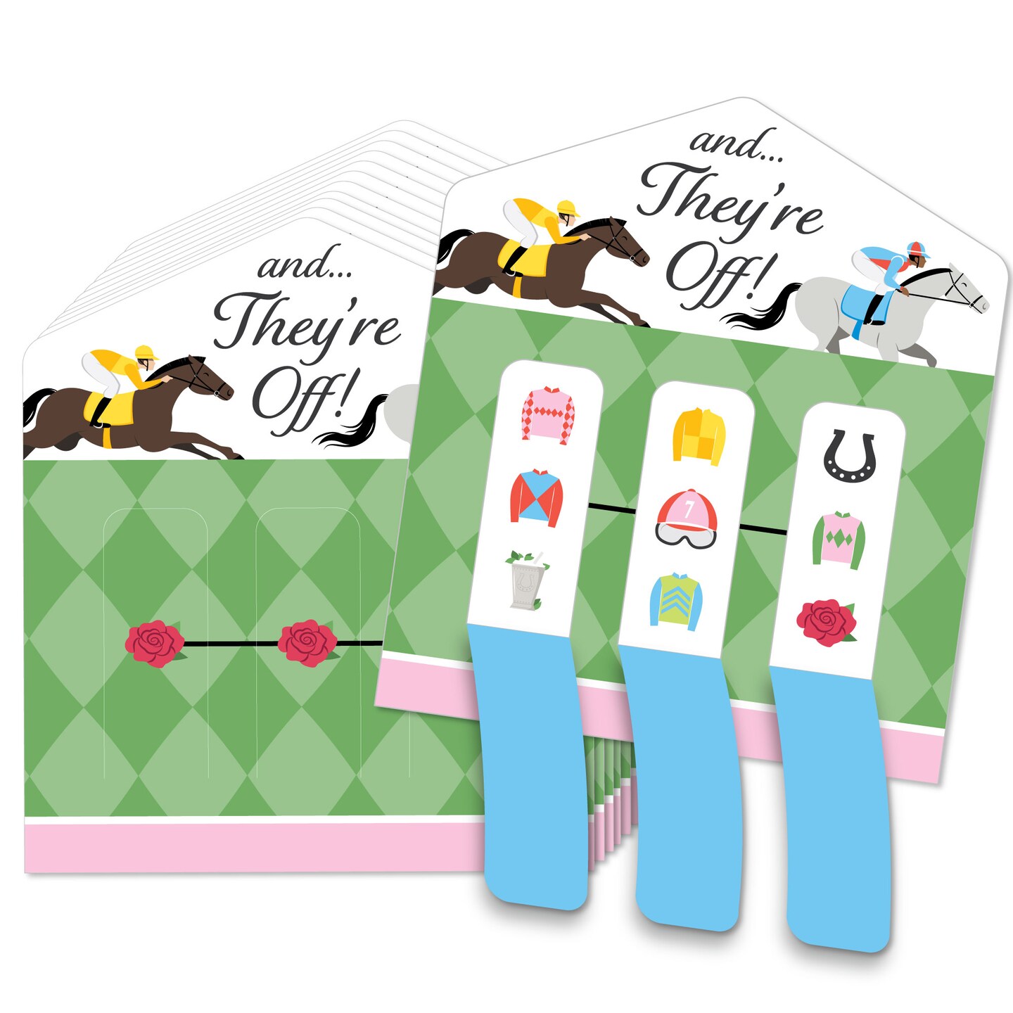 Big Dot of Happiness Derby Horse Race Pull Tabs Game, Kentucky Horse Racing Themed Party Game Pickle Cards, Derby Pull Tabs 3-in-a-Row - Set of 12