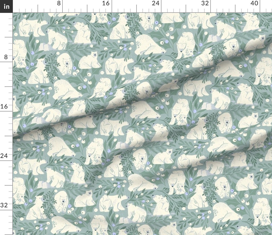 Christmas Winter Polar Bears Mistletoe Arctic Animals Ice Snow Berries Juniper Botanical Baby Polar Bear Holidays Christmas Crafting Snow Custom Printed Fabric by Spoonflower Various Fabrics by the Yard or Fat Quarter