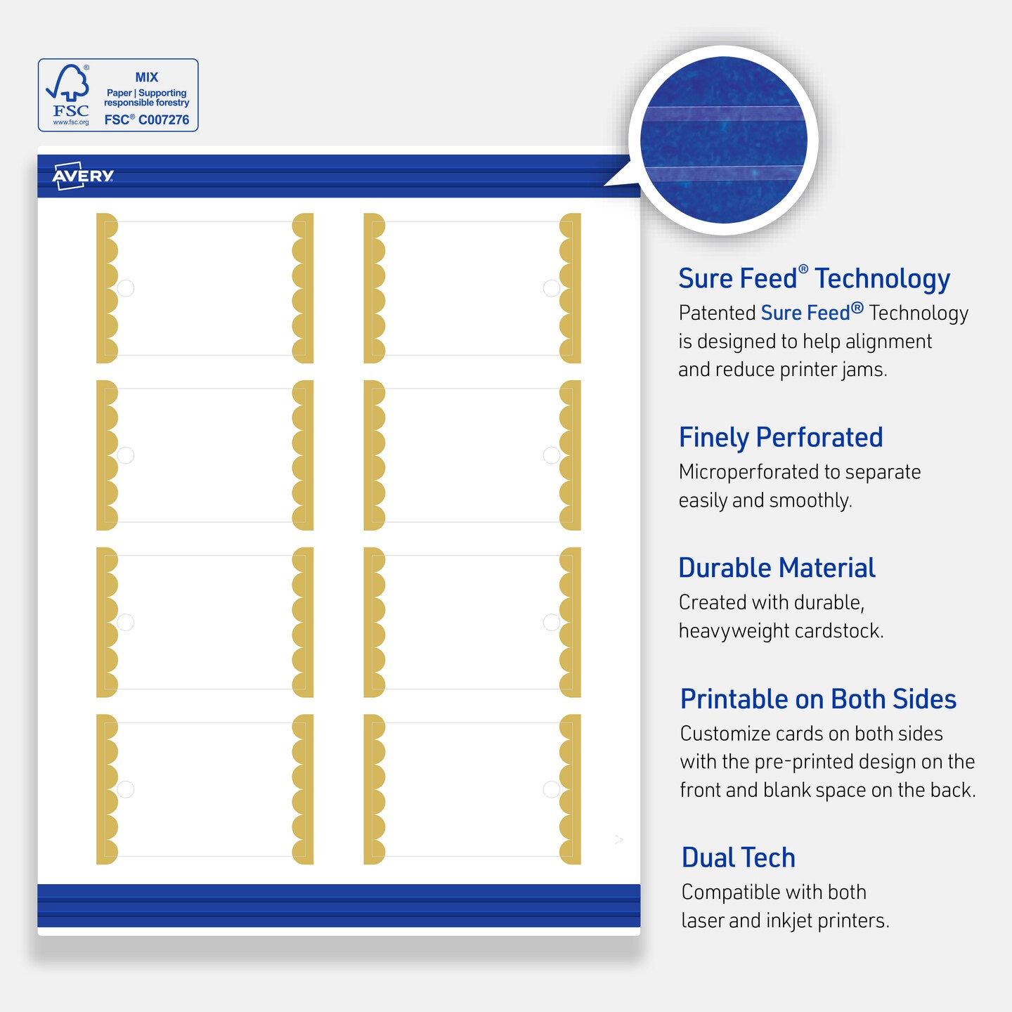 Avery Printable Rectangle Tags, Gold Edge Dots, 2" x 3", Matte White Rectangle Tags, Laser/Inkjet, 80ct, Great for Product Tags