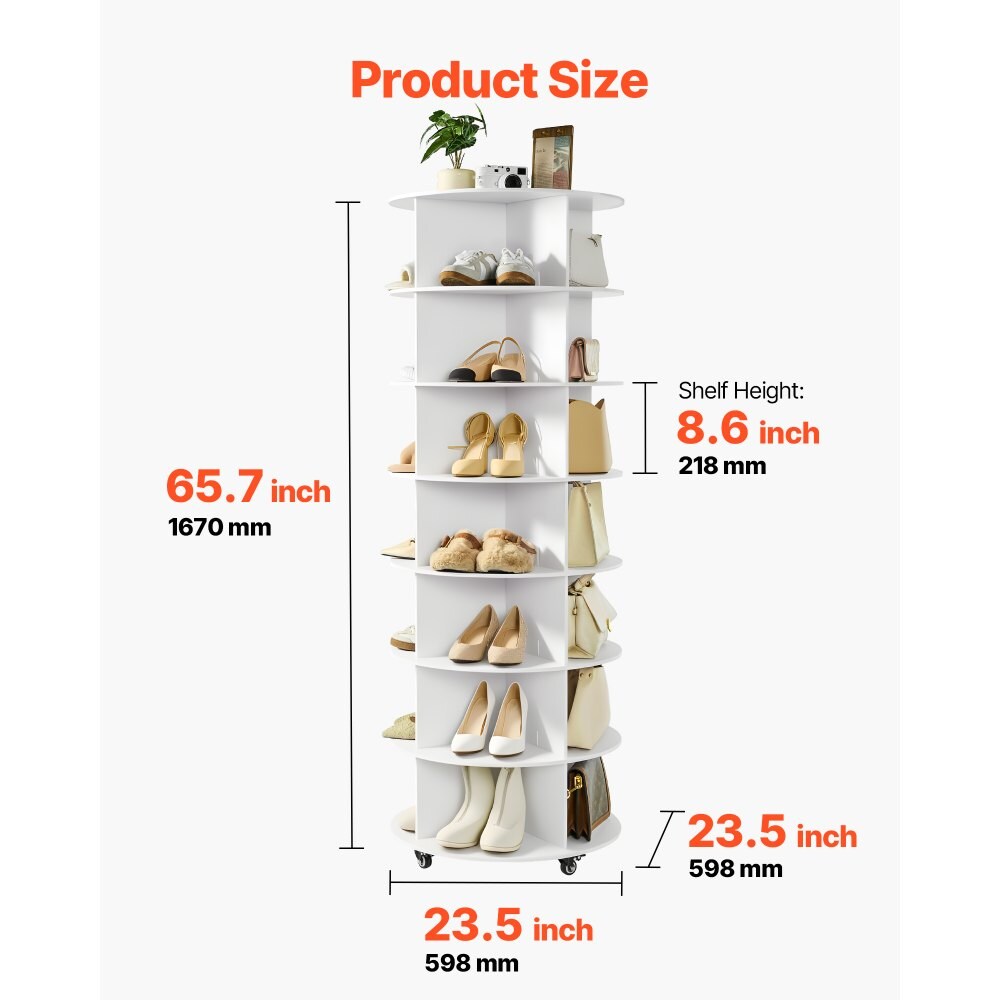 White 360° Rotating Shoe Rack Tower with Wheels, Movable Lazy Susan Organizer