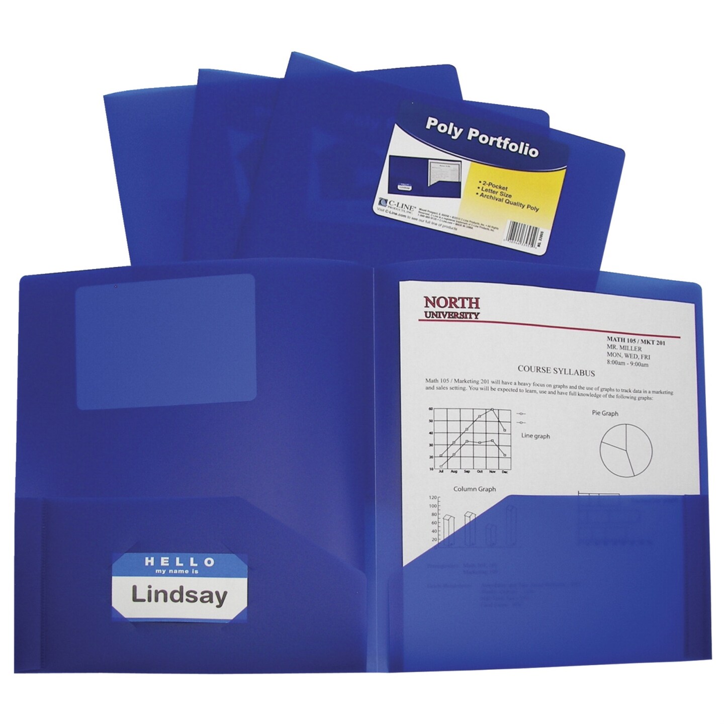 C-Line Poly Portfolio Folders, Letter, 2-Pocket, Blue, Pack of 25 ...