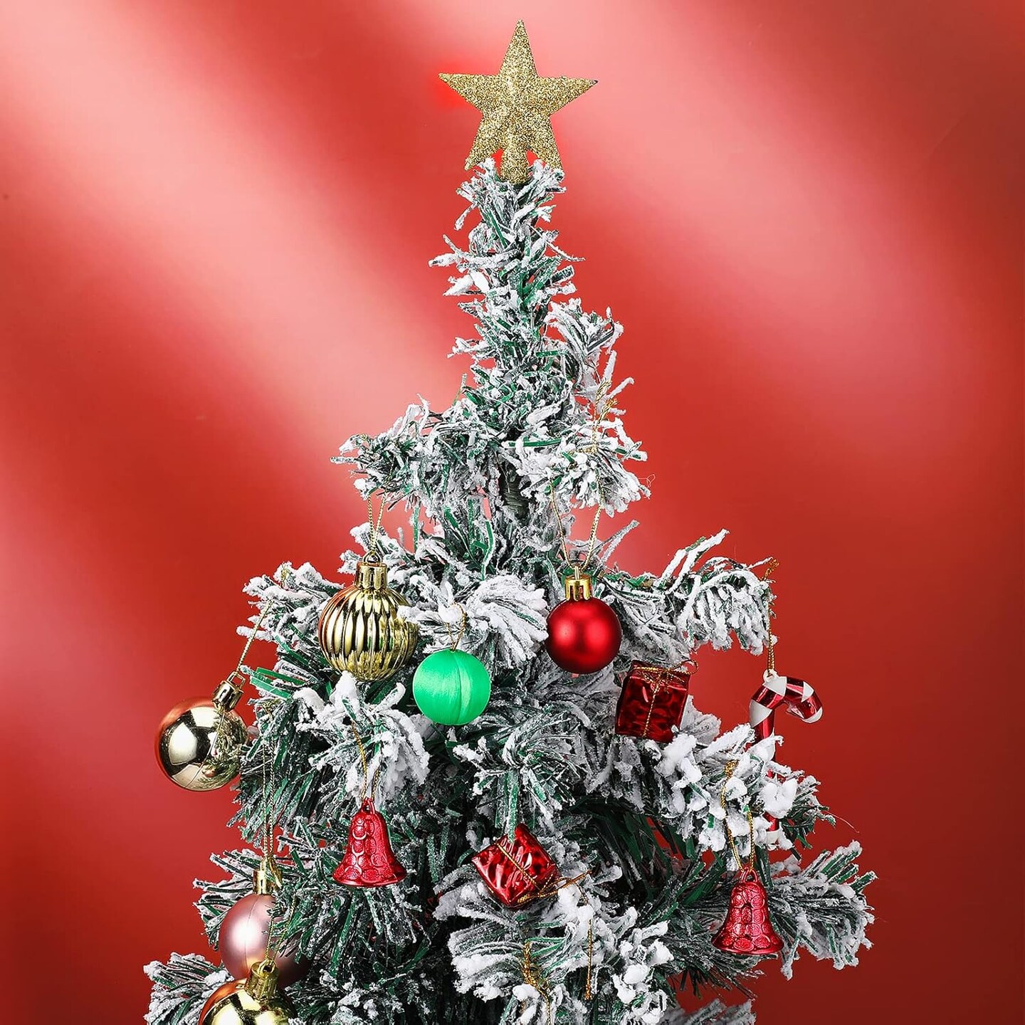 Mini Christmas Tree Topper Small Star Treetop (2.36 Inch,Glitter Gold)