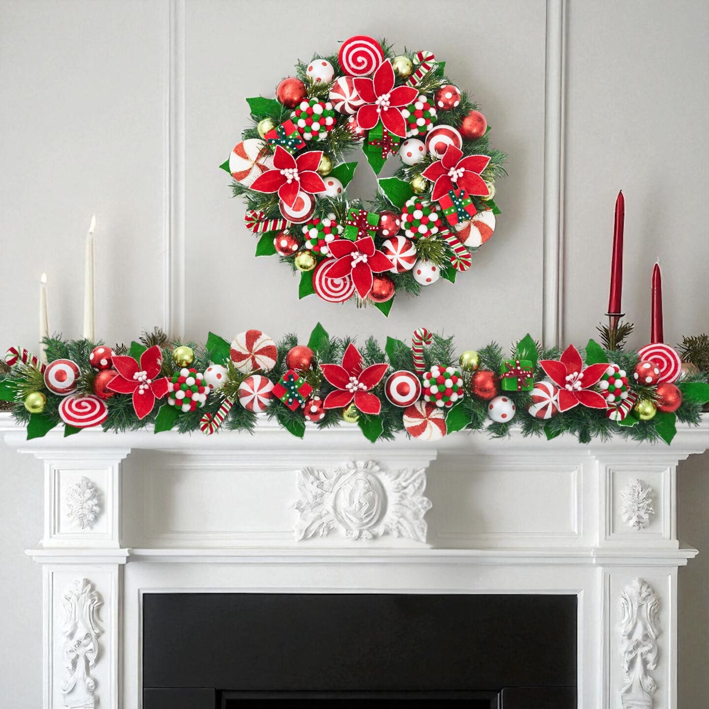 Christmas Peppermint Garland, Red and Green Christmas Garland - Holiday Tree