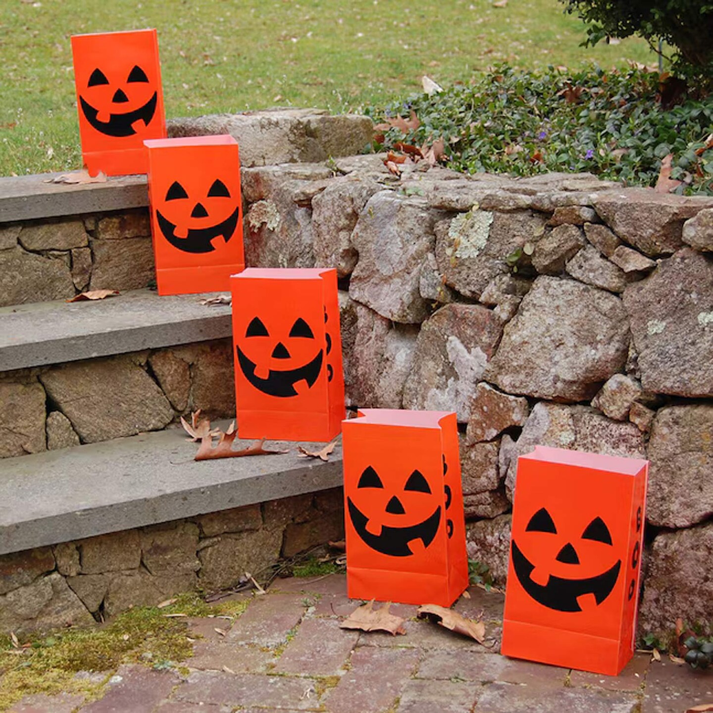 LumaBase 12-Pack Freestanding Jack-O-Lantern Luminarias &#x2013; 0.83 Ft Halloween Pathway Decor