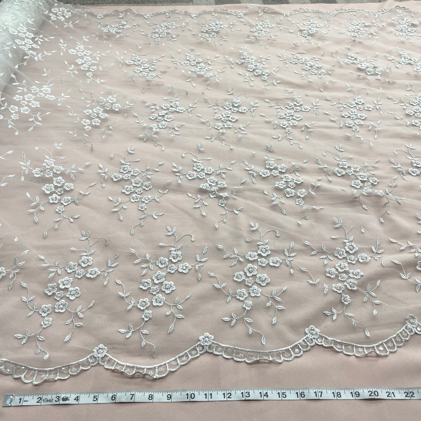 1 Yard Elegant Light Blue Beaded Lace, Embroidered Mesh Fabric for Dresses & Costumes, 52 Inches Wide