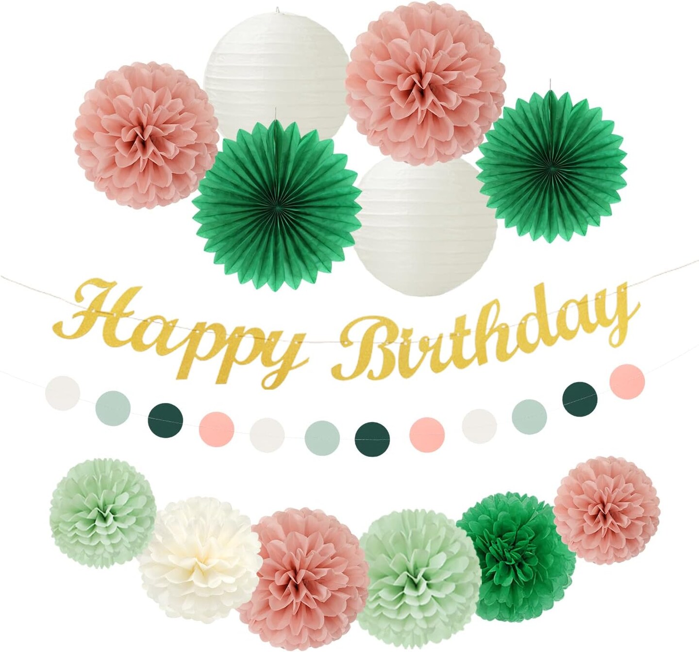 Sage-Green Pink Birthday Party-Decorations Paper-Flowers(Sage-green Pink)