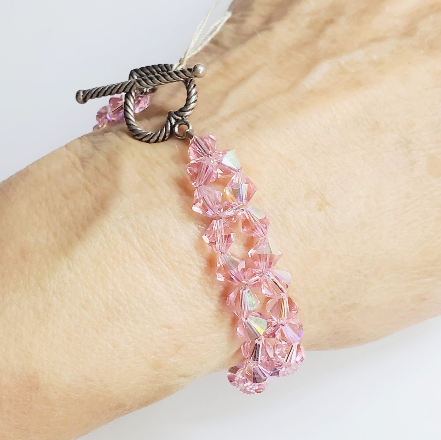 Handmade Luscious Pink Swarovski Crystal Wire Woven Sterling