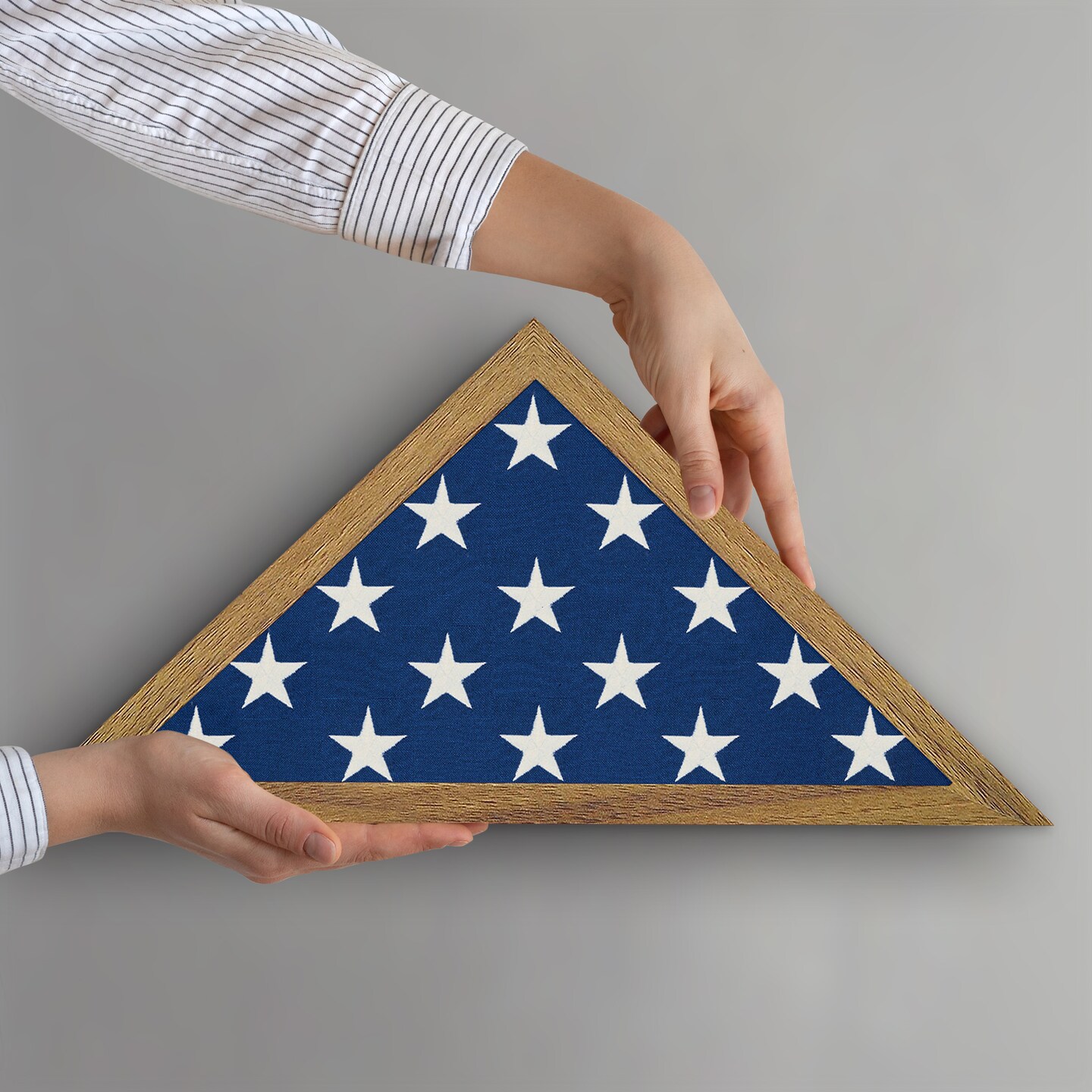 Americanflat Small Flag Display Case for Burial Flag - Fits Folded Flag - Elegant Military Flag Display Case - Plexiglass Cover - Triangle Hanging Hardware - Brown