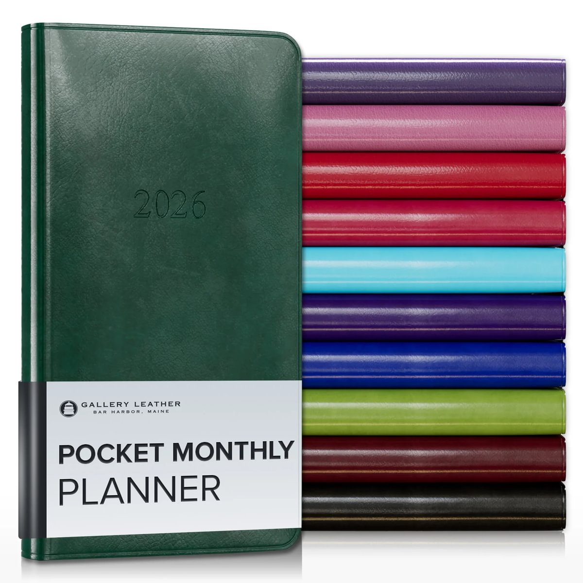 Gallery Leather Pocket Monthly Planner 2026, Elegantly Bound Calendar Planner and Notebook with Stylish Gold-Gilded Page Edges, 12 Months - 6 x 3.25 "