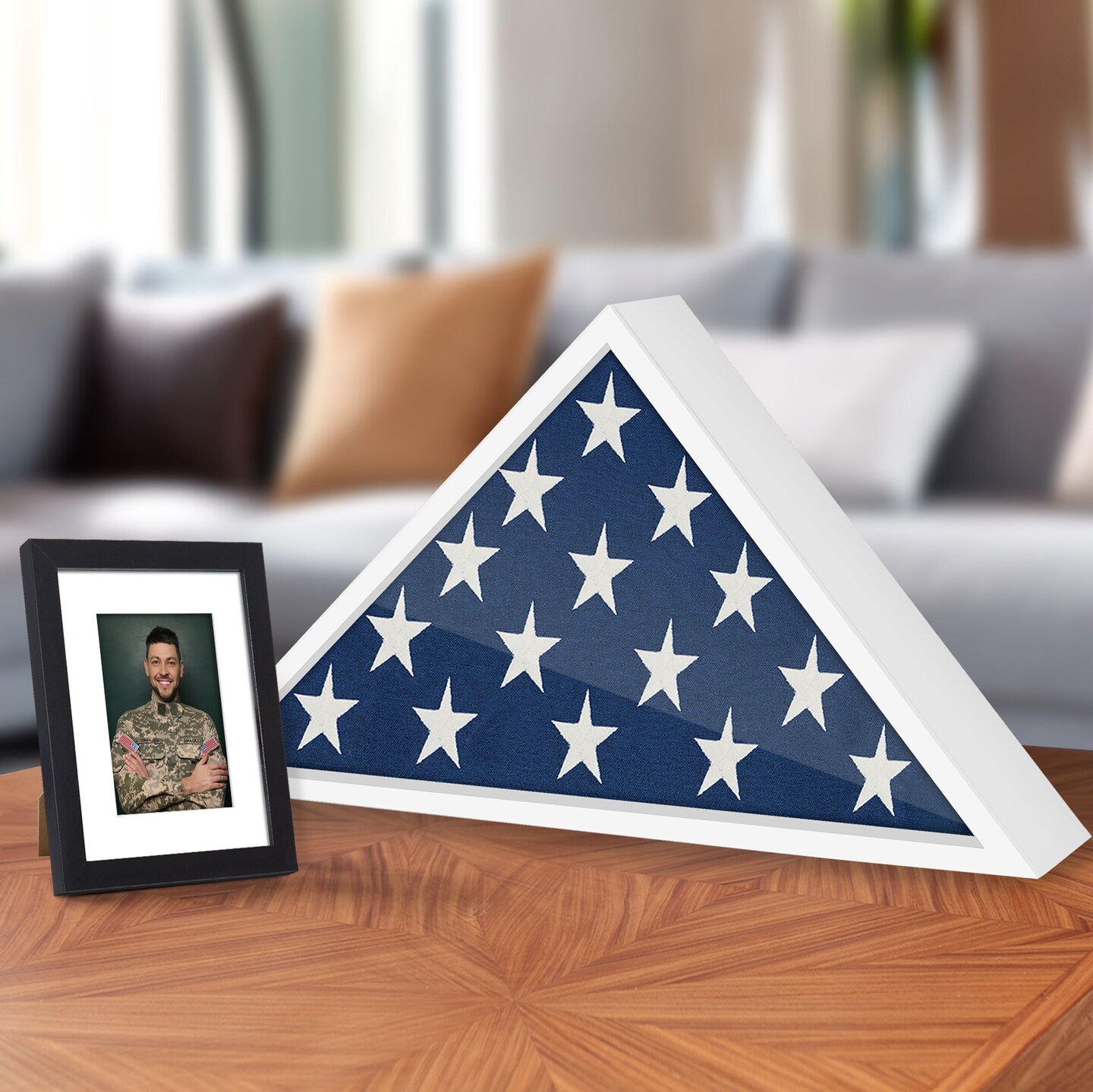 Americanflat Small Flag Display Case for Burial Flag - Fits Folded Flag - Elegant Military Flag Display Case - Plexiglass Cover - Triangle Hanging Hardware - Brown