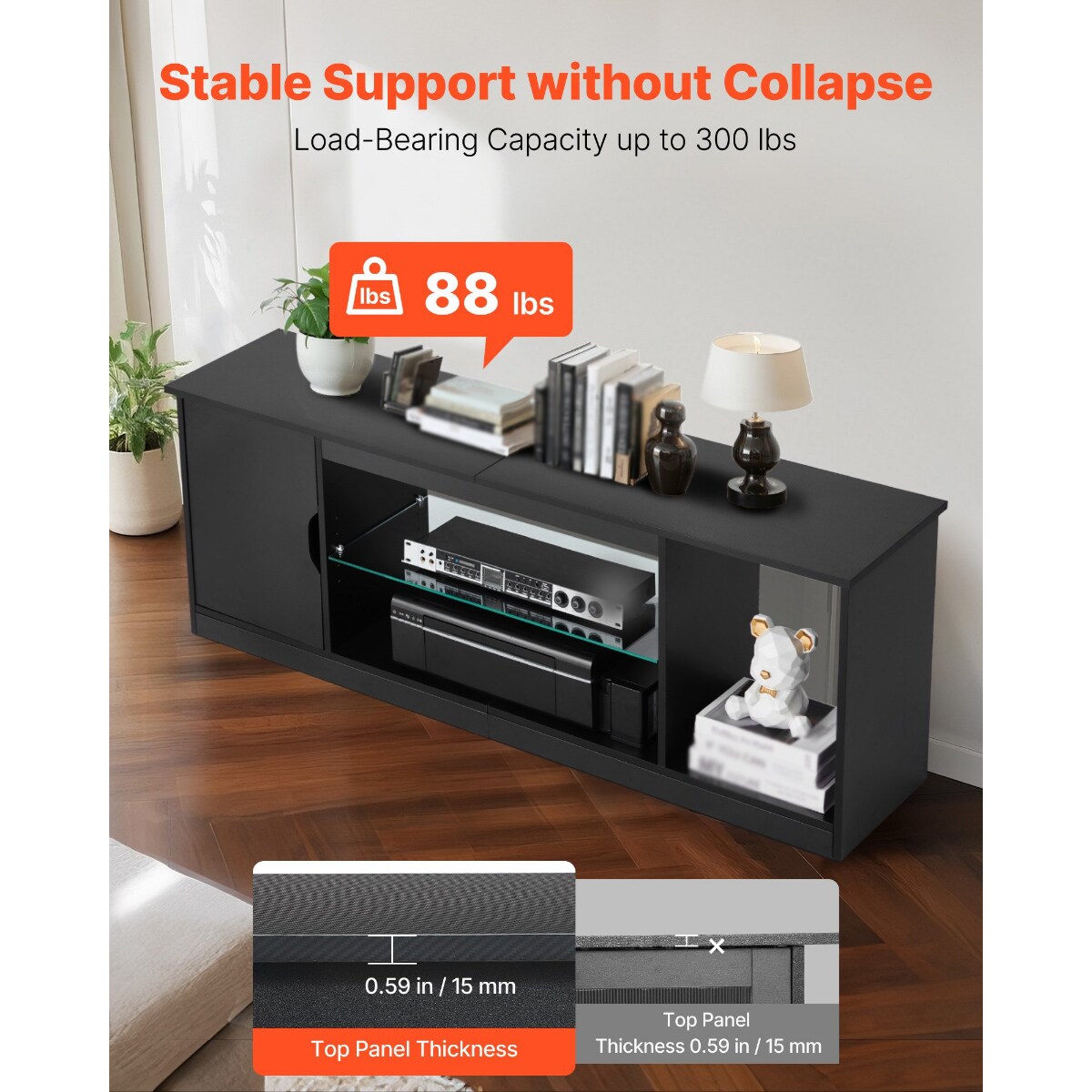 TV Stand for TVs up to 65 Inch with Light Strip and Storage Shelves