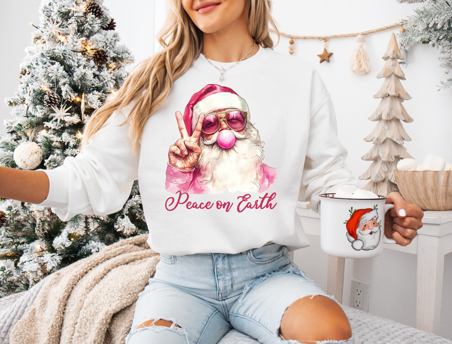 Hippie Santa Sweatshirt Christmas Sweatshirt Retro Christmas Shirt Vintage Style Holiday Tee Christmas Lover Gift Happy Holidays MakerPlace by Michaels