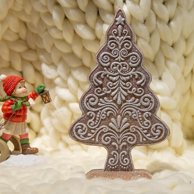 Gingerbread Christmas Tree Collectible Figurines - Village Gingerbread Fantastic Sequins Christmas Tree Tabletop Decoration 5.5x2.25x10 Inch