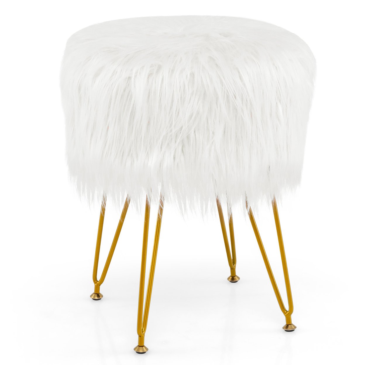 Vanity Chair Makeup Stool Furry Padded Seat Round Ottoman