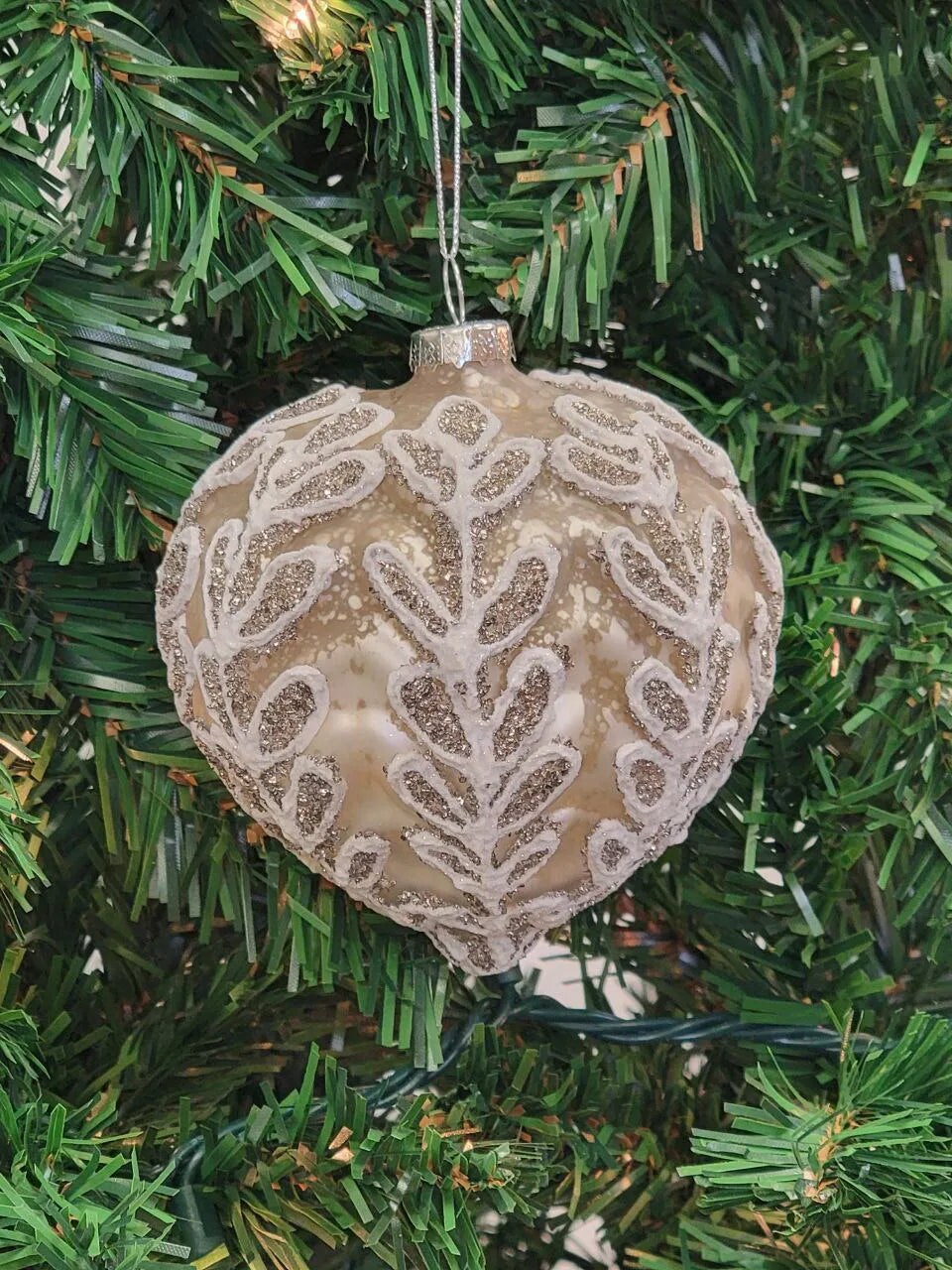 White Heart-Shaped Glass Christmas Ornament