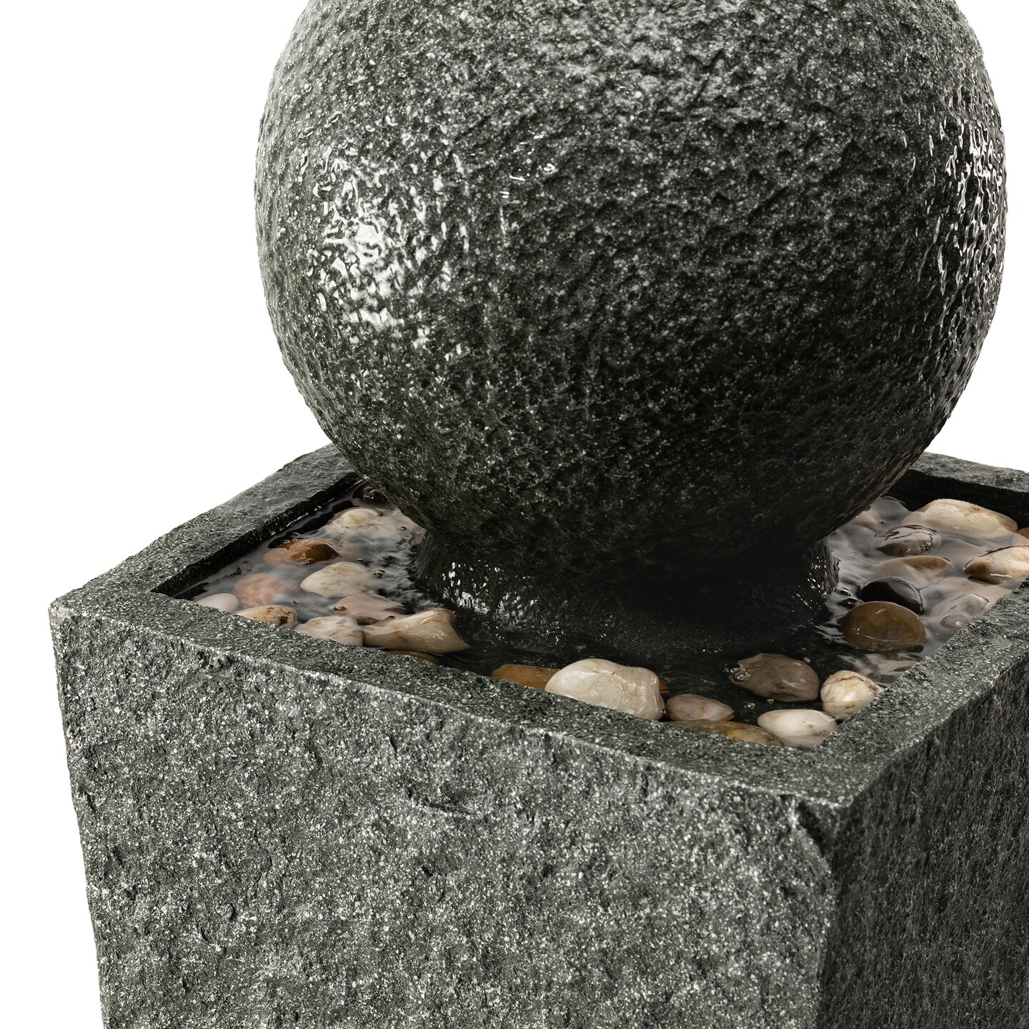 40.25"H Geometric Pedestal and Sphere Outdoor Fountain with LED Light, Polyresin, Includes Pump and Pebbles