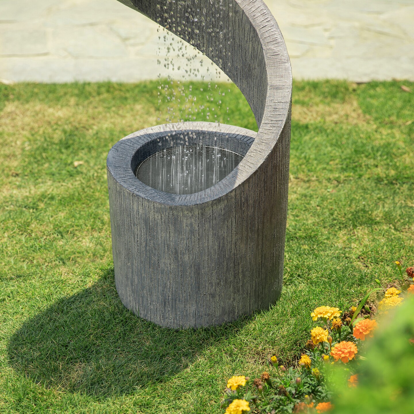 40&#x22;H Oversized Spiral Shaped Outdoor Fountain with LED Light, Polyresin, Includes Pump, Multiple Colors