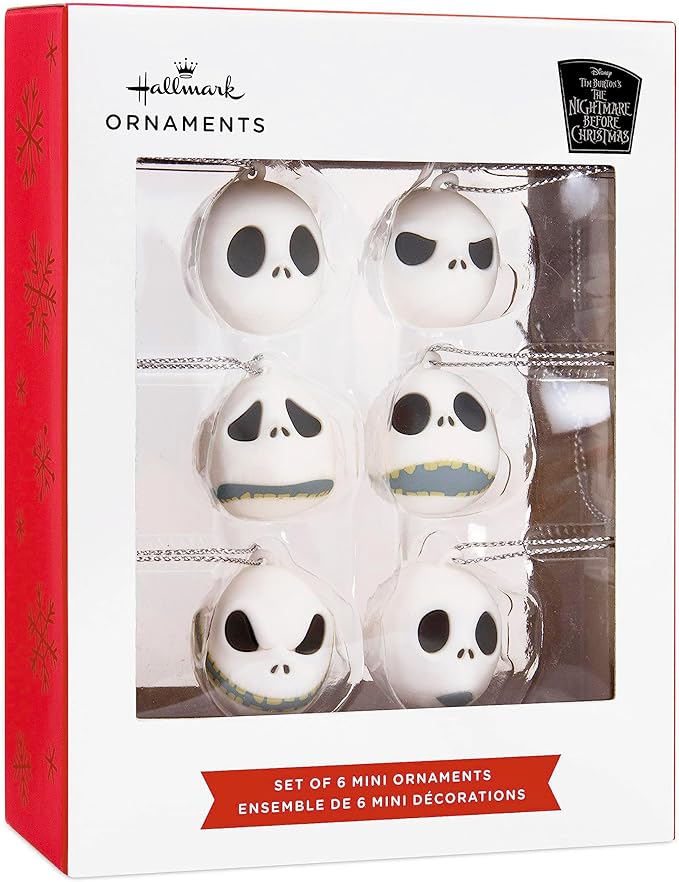 Disney Tim Burton's The Nightmare Before Christmas Jack Skellington Heads Mini Christmas Ornaments, Shatterproof, Set of 6