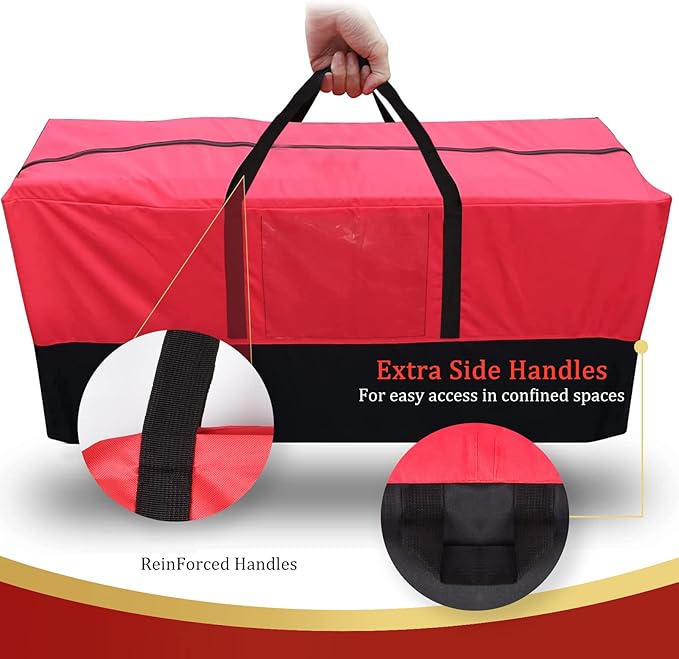 Christmas Tree Storage Bag, Fits Up 10 Ft Tall Artificial Trees-Heavy Duty Holiday Storage Box with Durable Reinforced Handles & Zipper & Transparent Pocket- 600D Oxford Tree Storage Container, Red