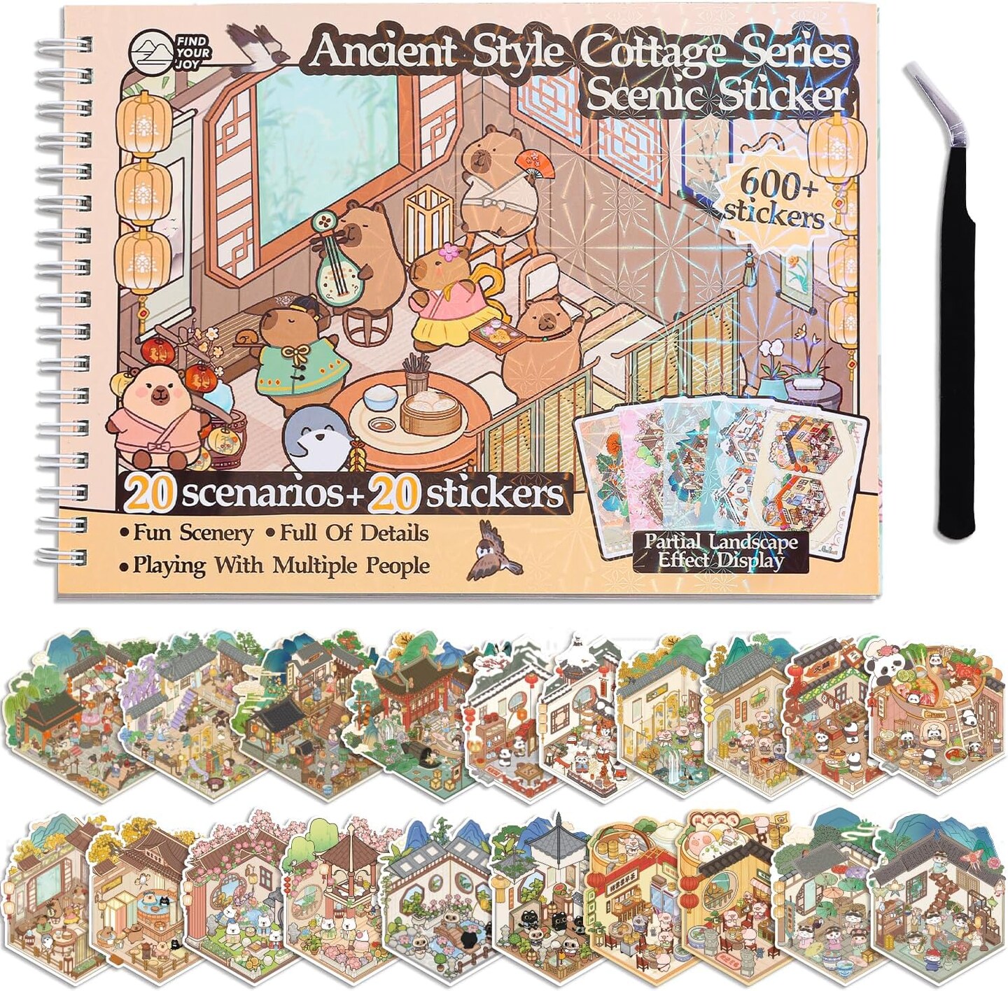 20 Sets 3D Sticker Scene Book for Girls, 600+ DIY Kawaii Mini Room