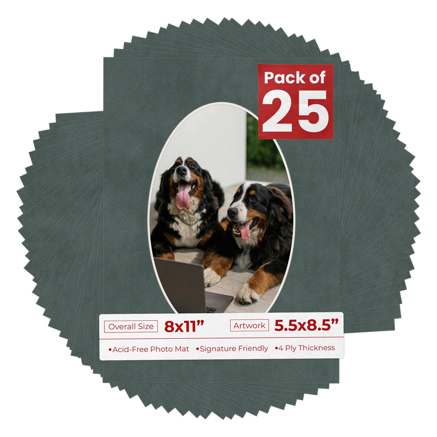 Dark Grey Suede Mat Board for 8x11 Frames - Oval Opening for 5.5x8.5 Photos