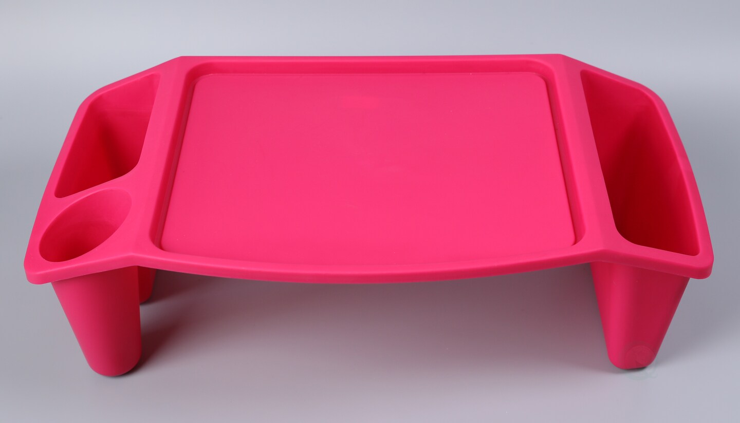 Basicwise Activity Desk Table with Built-In Cup Holder & Storage Compartments Multipurpose Lap Tray for Home Learning Art Activities Snack Time & Floor-Based Task Raised-Leg Design